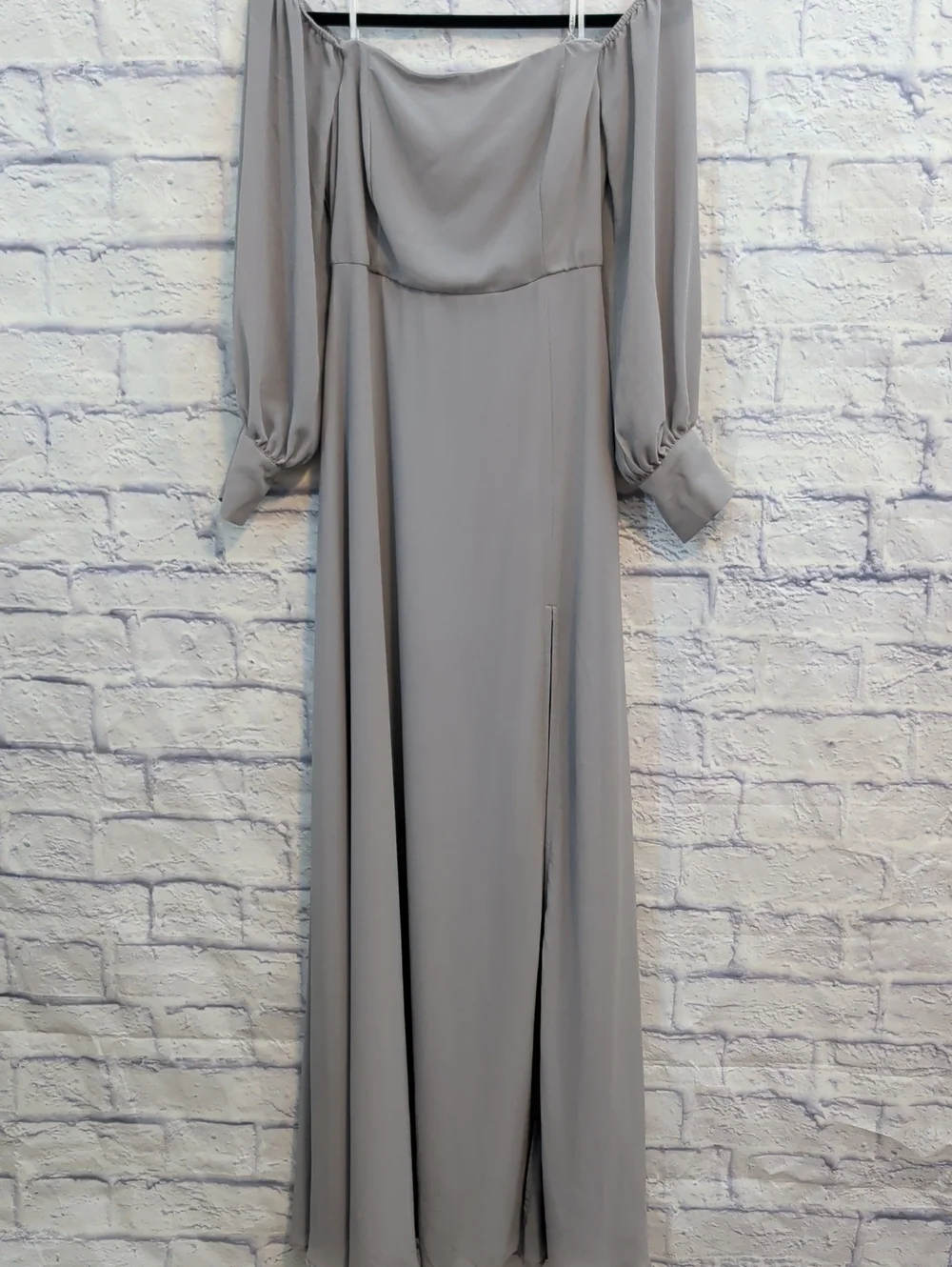 Lulus Off-Shoulder Long Sleeve Soft Grey Maxi Dress - Size Medium - Picture 3 of 6